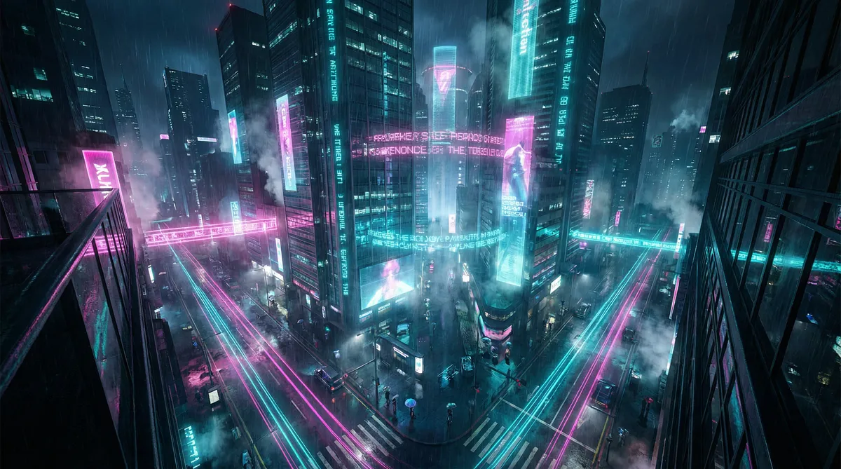 h的日本动画片 竖屏短剧平台首页背景 - 赛博朋克都市夜景